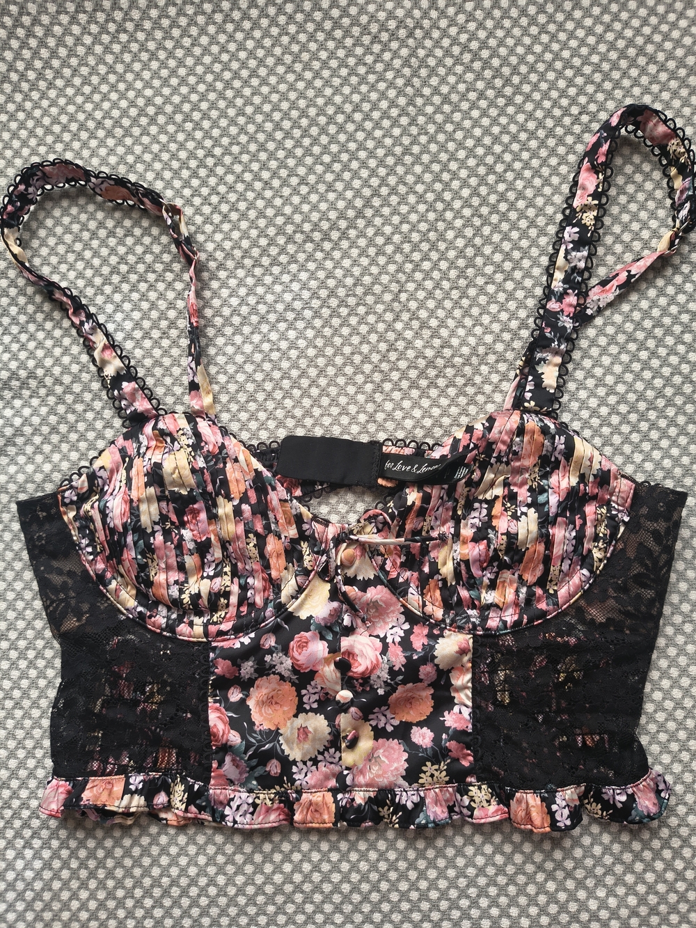 For Love & Lemons Floral Bustier Bralette - Black Multi